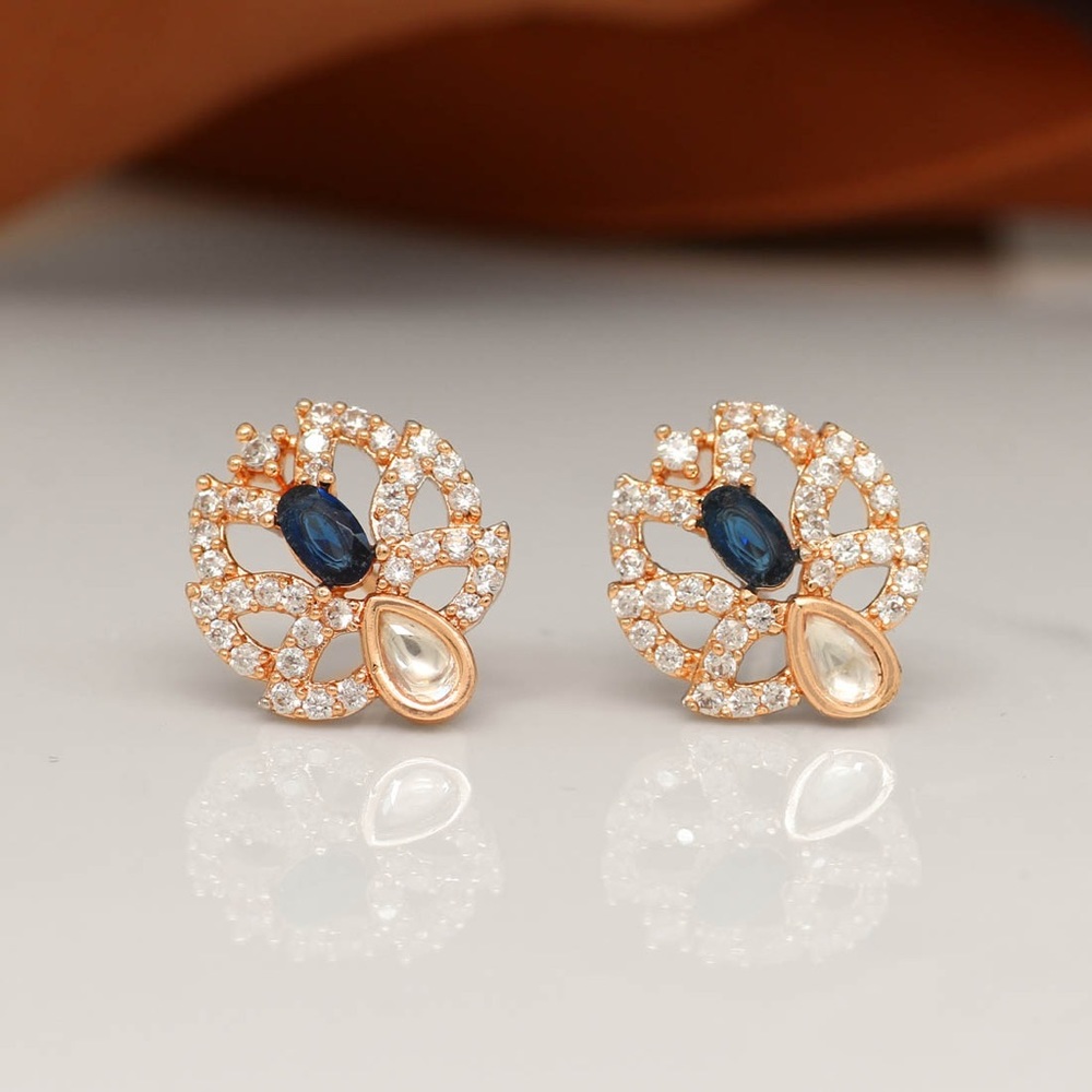 American Diamond Rose Gold Studs in Blue or Green